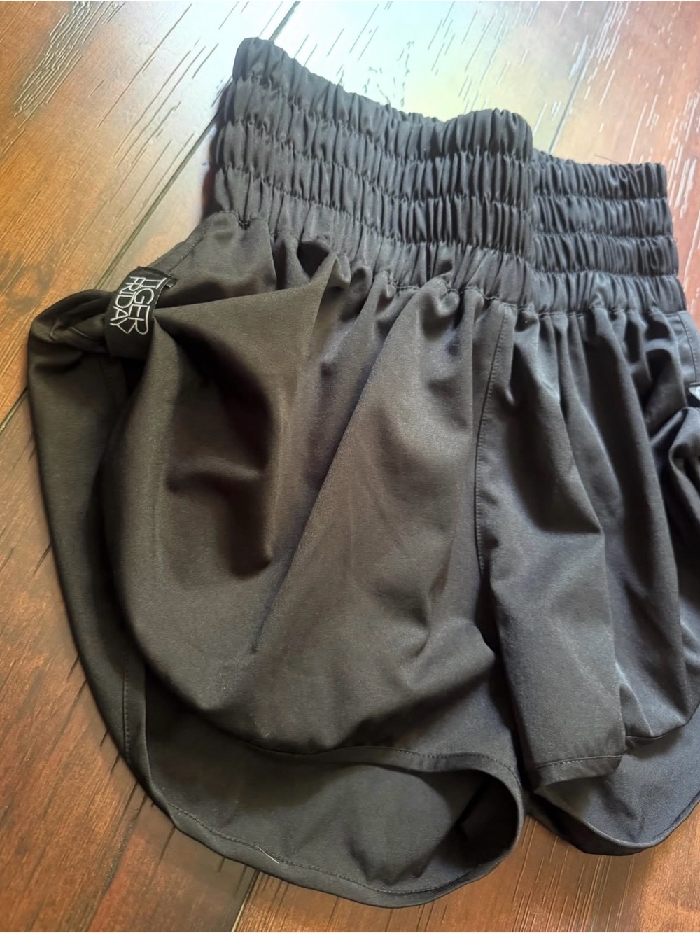 Tiger Friday- High-Waist Black Athletic Shorts with Smocked Waist